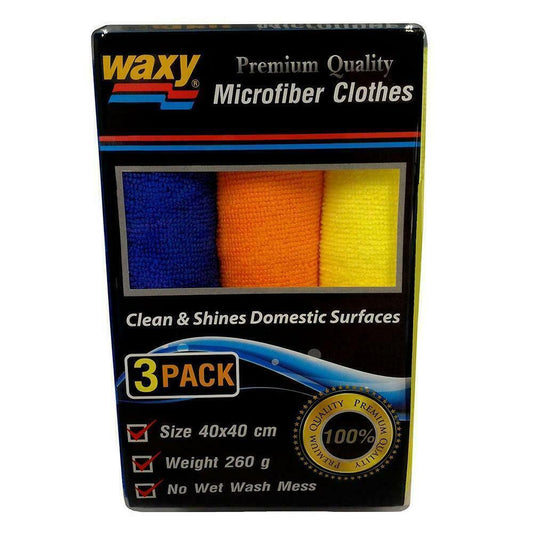 Waxy Microfiber Clothes Clean + Shines Domestic Surfaces Premium Quality 3 piece