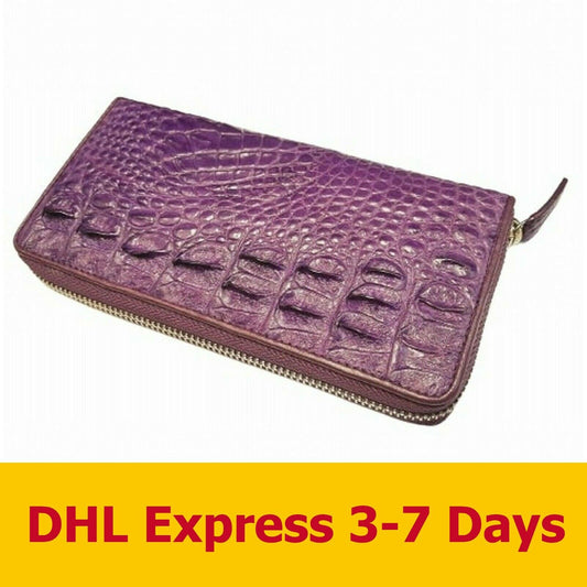 VIOLET GENUINE CROCODILE SKIN LEATHER BONE ZIPPER WOMEN'S CLUTCH BAGS WALLETS