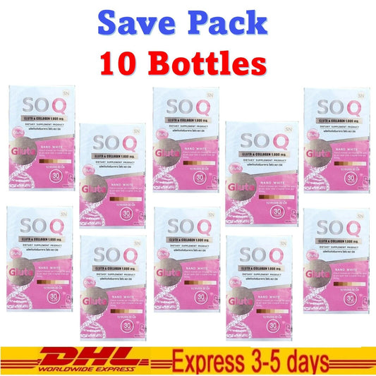 10 x SOQ Gluta Collagen 1000mg Reduces Dark Spots Freckle Aura Skin 30 Capsules