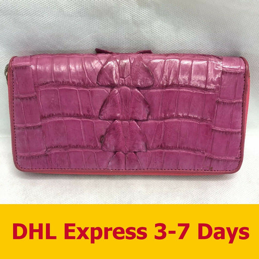 Pink GENUINE CROCODILE WALLETS SKIN LEATHER TAIL CLUTCH ZIPPER WOMEN'S WALLET