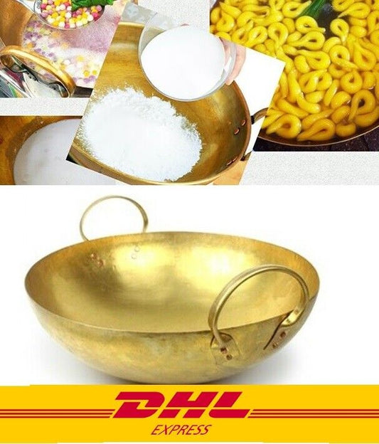 Pan Brass Vintage Thai Wok Home Made Cooking Food Dessert Utensils Handles