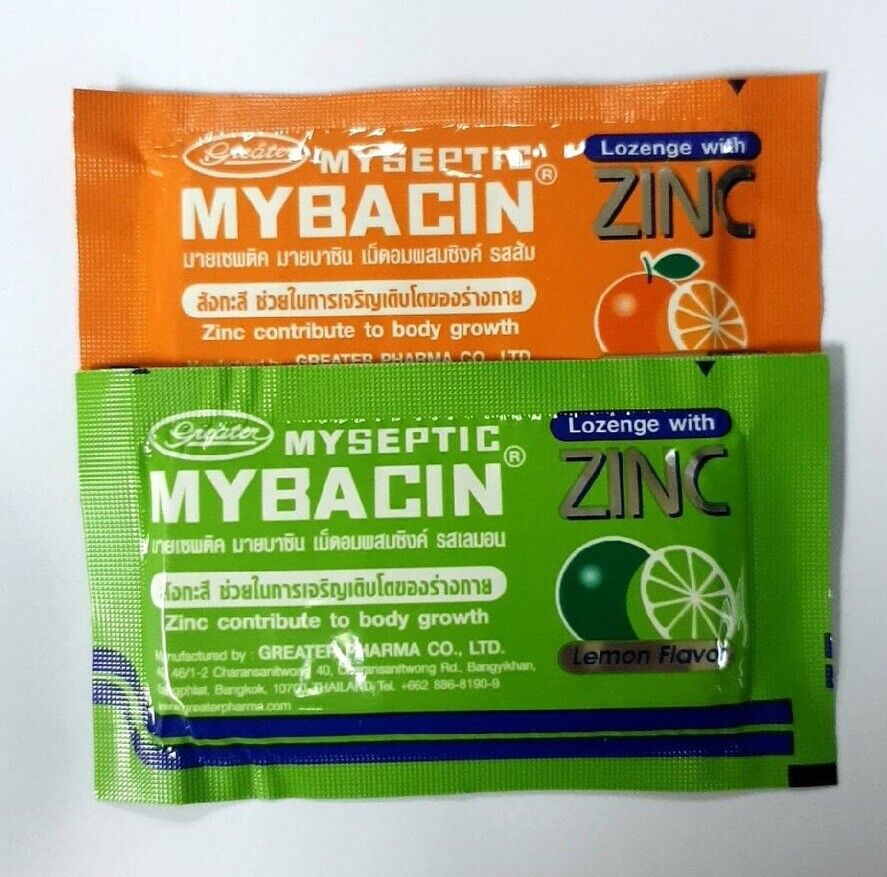 10x Mybacin Zinc, lozenges with zinc orange lemon flavor moisten throat