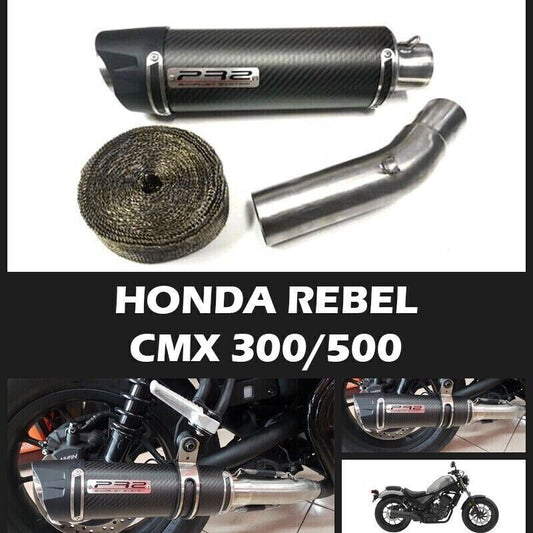 PR2 EXHAUST SYSTEM PIPE SLIP ON CARBON FOR HONDA REBEL CMX 300 500 1100 2017-22