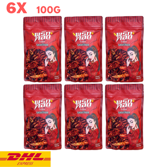 6x Crispy Fried Chili Mae E Pim Thai Snack Dried Original Flavor Party 100g