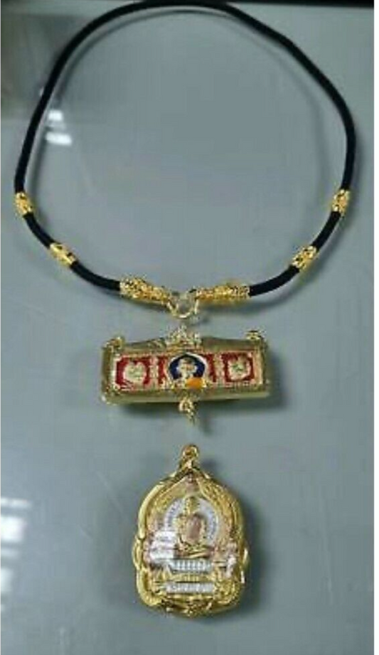 Set Phra LP Ruay Gold Micron Pendant Dragon NecklaceThai Buddha Amulet Wat Tako