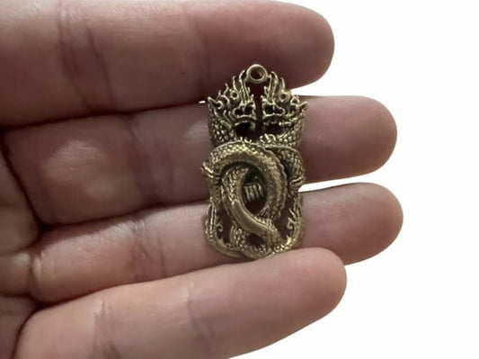 Twin Magic Miniature Phayanak Naga Snake Serpent Thai Amulet Statue Talisman
