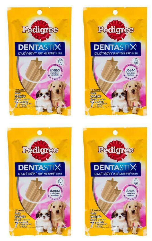 4 x Pedigree Dentastix Puppy Chew Reduce Tartar + Build-up Dental Dog Treats 56g