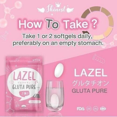 30 Softgels Lazel Supplement Vitamin Skin Care Gluta Pure Whitening Smooth