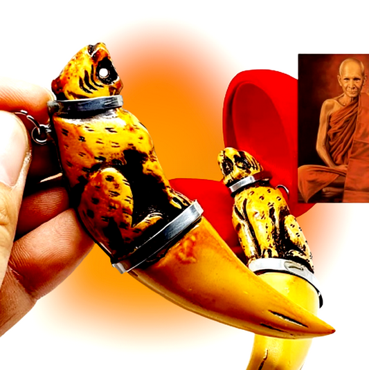 Buddha Amulet tiger fangs powder Lp Derm pendant Old Rare powerful Charm holy