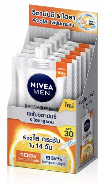 6 x 7ml. Nivea Men Extra Bright C and Hya Age Defense Vitamin Serum SPF30