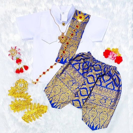 Boy clothes Rajpataen Kid + Cloth belt + Pimthong Thai Dress Craft Shirt Wedding