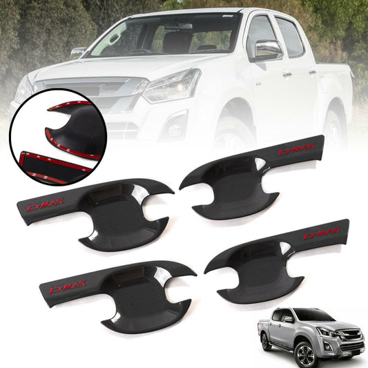 Door Handle Bowl Insert Cover Black Carbon Red Logo For Isuzu D-max Dmax 2012-19