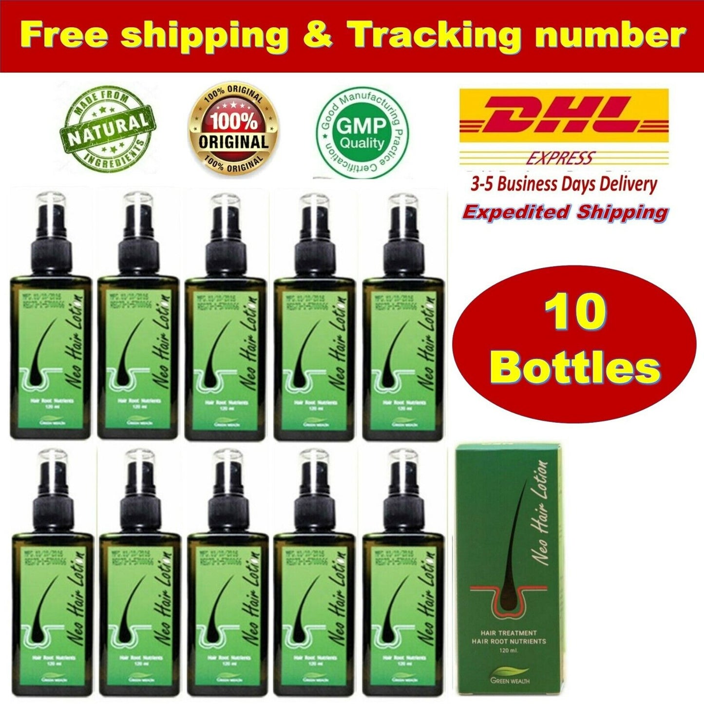 10x 120 Neo Hair Lotion Green Wealth Growth Root Nutrients Hair Loss Treatments