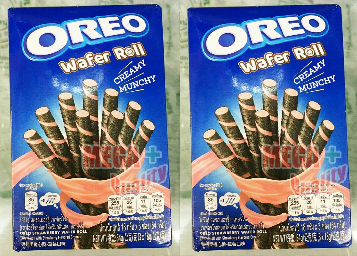 2 x Oreo Strawberry Wafer Roll Cream Creamy Munchy 54g