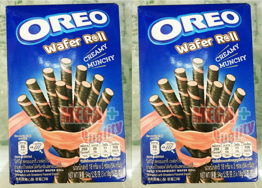 2 x Oreo Strawberry Wafer Roll Cream Creamy Munchy 54g