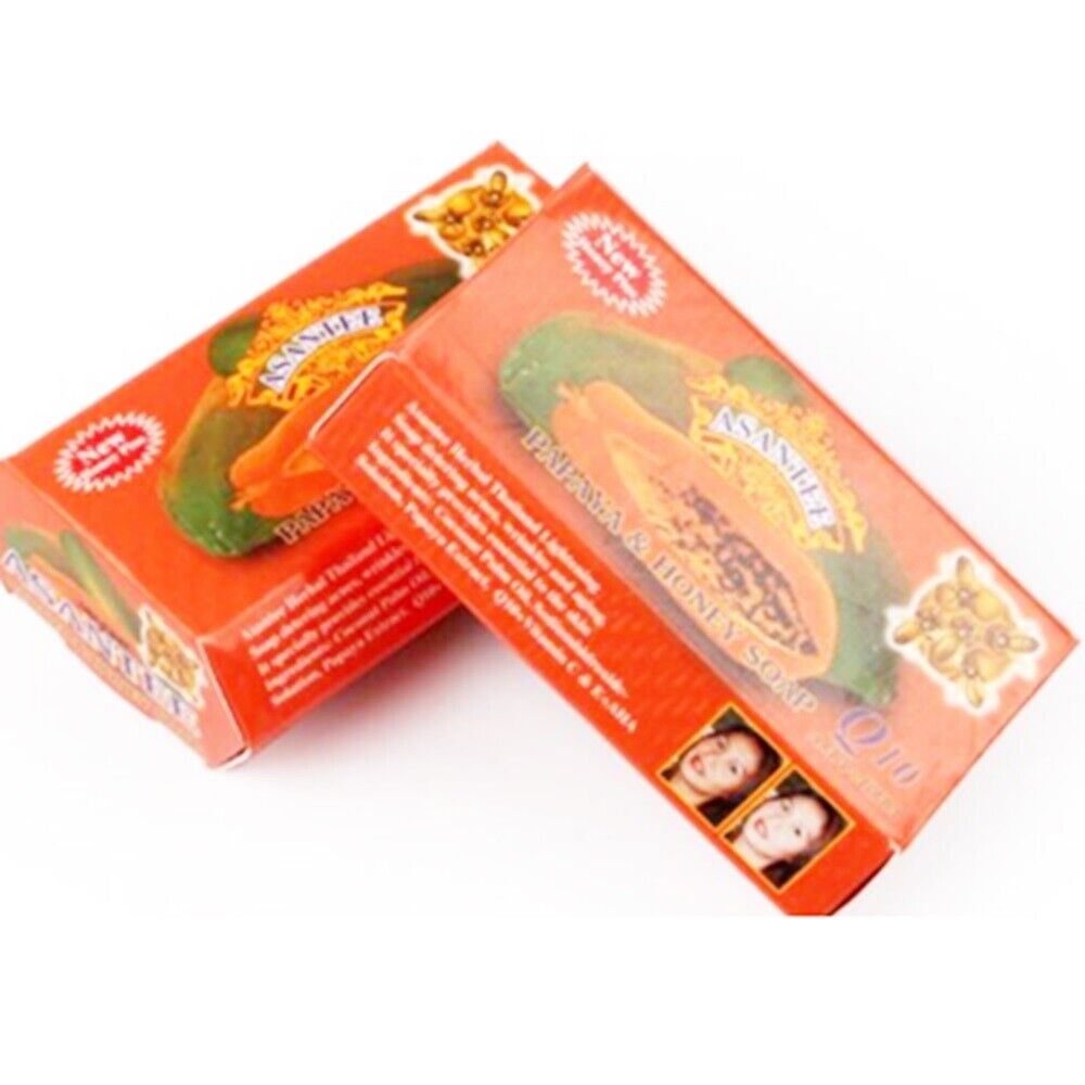 12 x125g Asantee Thai Papaya Herbal Honey Soap with Q10, AHA, BHA Skin Whitening