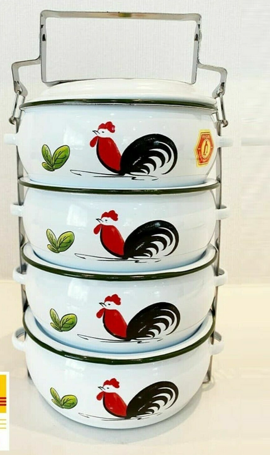 Chicken Bento Lunch Box Stainless Steel Enamel Food Storage 4 Layer ContainerNew