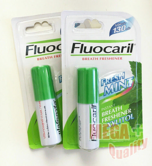 2x FLUOCARIL FRESH MINT Breath Freshener with xylitol Longer Confidence 15ml