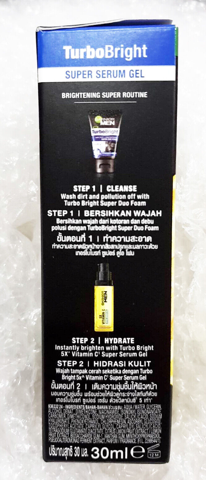 2 x GARNIER Men Turbo Bright Spotless Serum Shine Control Whitening Face 40 ml.