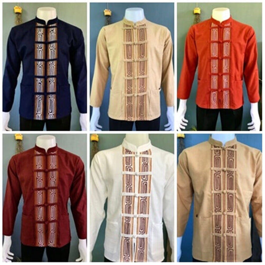 Man's Shirt Clothing Cotton Embellished rope Long Sleeve Mandarin collar Fashion