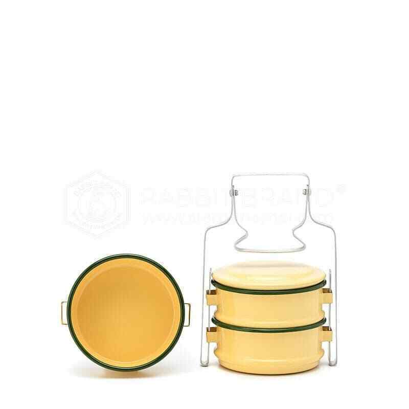 1x Enamel Tiffin Thai Lunch Bento Food Container Carrier Enamelware Pinto Yellow