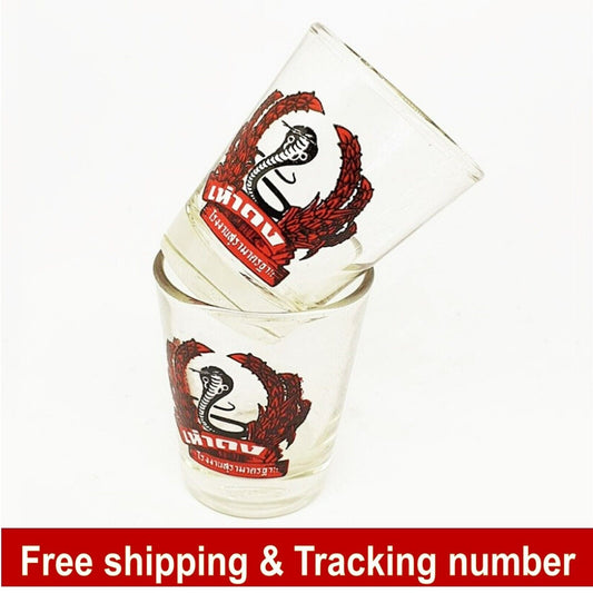 Vodka Shot Glass Vintage Snake Design Collectible Local Thai Whisky Drink Bar x2