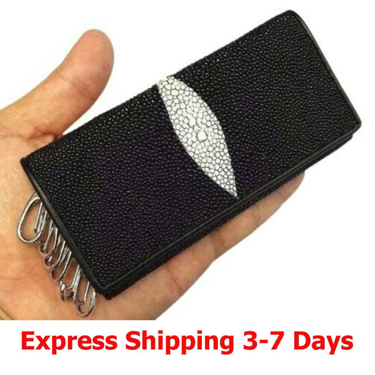 Black Genuine Stingray Wallets Skin Leather Keyrings Keychain Men's Purses Long