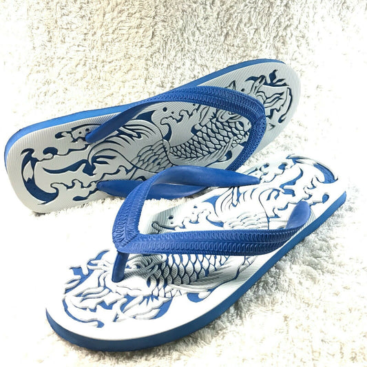 Sandals carving slipper shoes handcraft Thai Nanyang Rubber Koi Fish Flip Flops