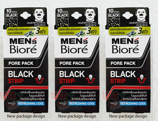 3 x BIORE MEN NOSE DEEP CLEANSING PORE PACK REFRESHING COOL 10 STRIPS # BLACK