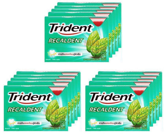 15 x Trident Recaldent Spearmint Flavour Sugar-Free Chewing Gum 11.2g