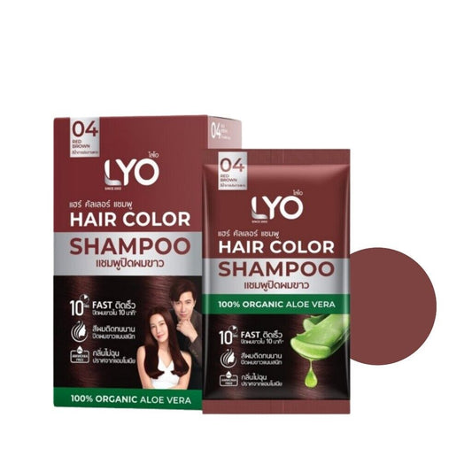 LYO Hair Color Shampoo Red Brown 04 Dye Cover Gray White 100% Organic 6 sachets