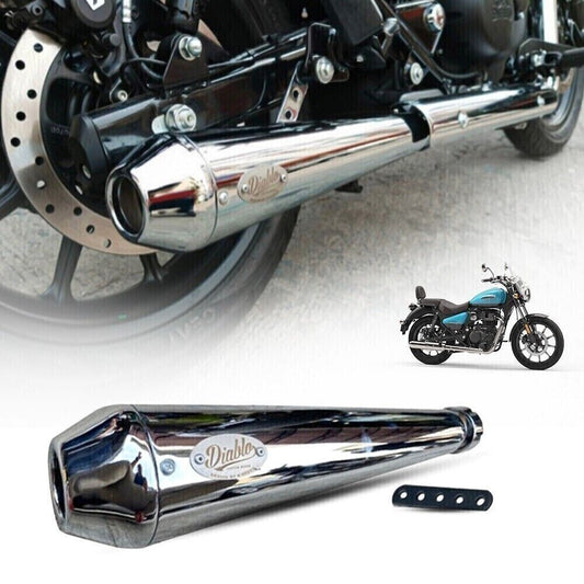 DIABLO CHROME EXHAUST SLIP ON MUFFLER PIPE FOR ROYAL ENFIELD METEOR 350 21-2023