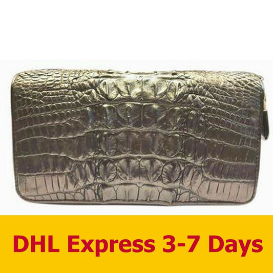 BLACK GENUINE BONE CROCODILE WALLETS SKIN LEATHER TWO ZIPPER WOMEN CLUTCH BAGS
