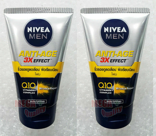 2 x Nivea For Men Anti-Aging 10in1 3D Wrinkle Repair Q10 Facial Foam 100g.