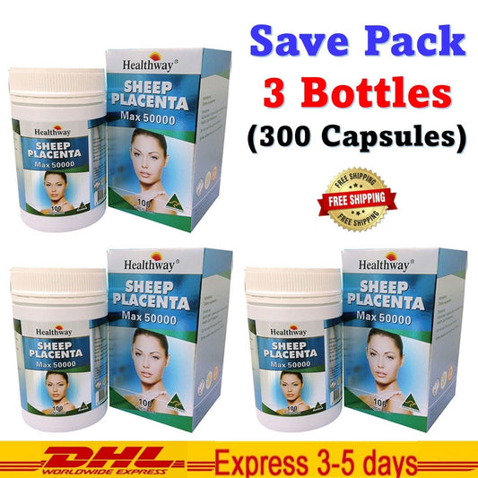 300 Caps Healthway Sheep Placenta Max 50000mg Nourish Aura Radiant Skin No Sugar