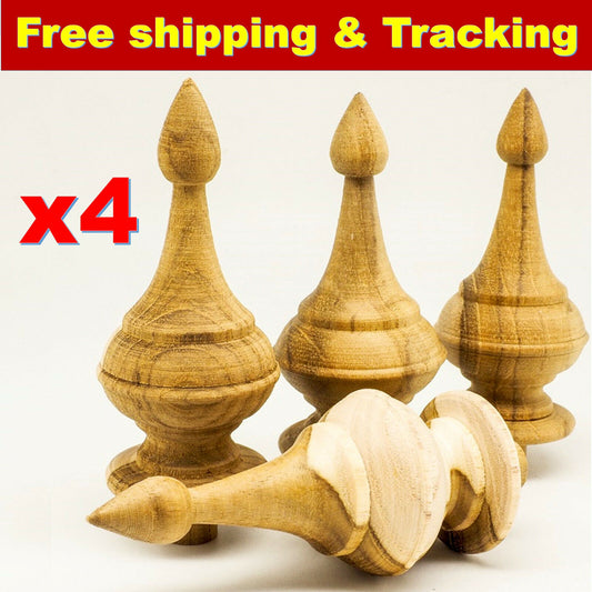 4x Finial Antique Teak Wooden Clock furniture Home Decor DIY Unpainted