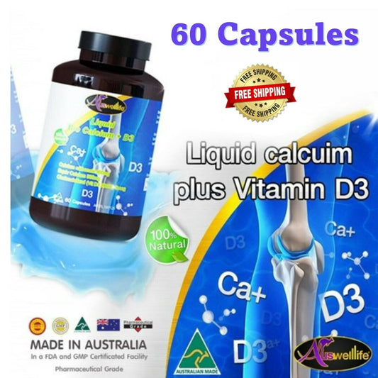 AUSWELLLIFE Calcium Plus Liquid 900 mg Vitamin D3 Increase Calcium 60 Caps
