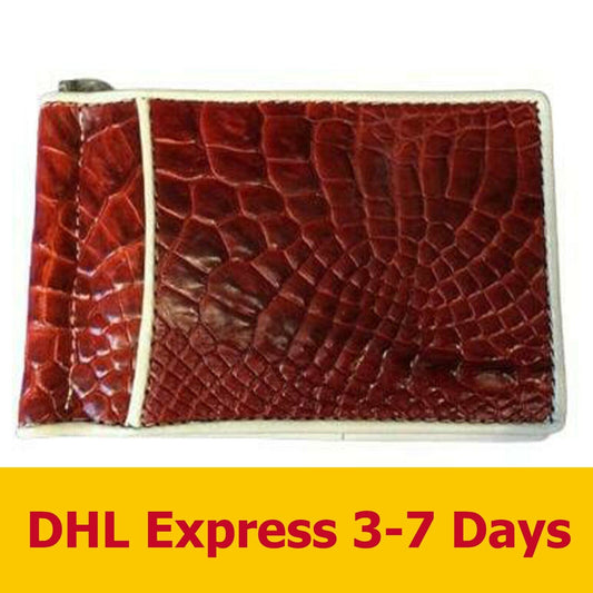 Red Money Clip Crocodile Alligator Skin Leather Bifold Men Wallet Genuine Bags