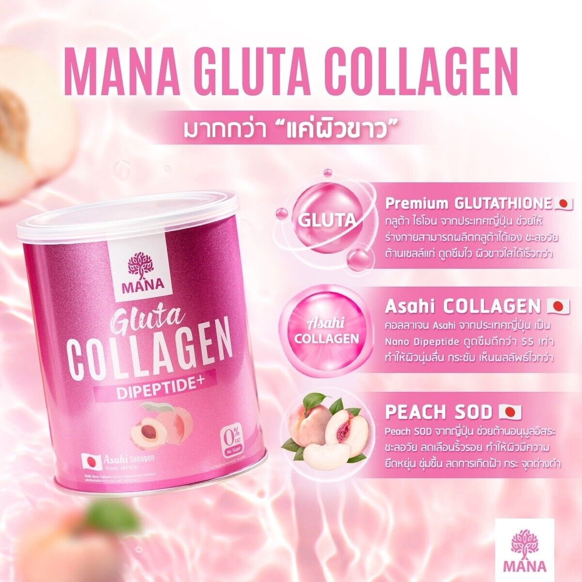 Mana Gluta Collagen Peach Supplement Drink Nourish Skin White Clear Radiant