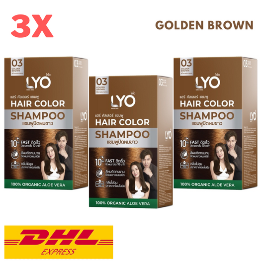 3x LYO Hair Color Shampoo #03 Golden Brown Dye Cover Gray White 100% Organic