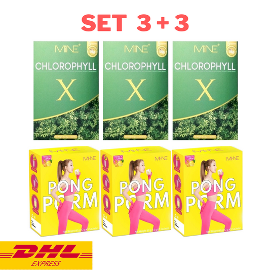 3x MINE Chlorophyll X + 3x PONGPORM Drink Powder Detox Weight Control Supplement