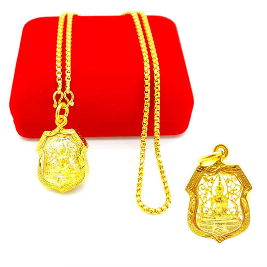 Phra Sothorn Buddha Necklace Pendant Plate Holy Gold Micron Talisman Thai Amulet