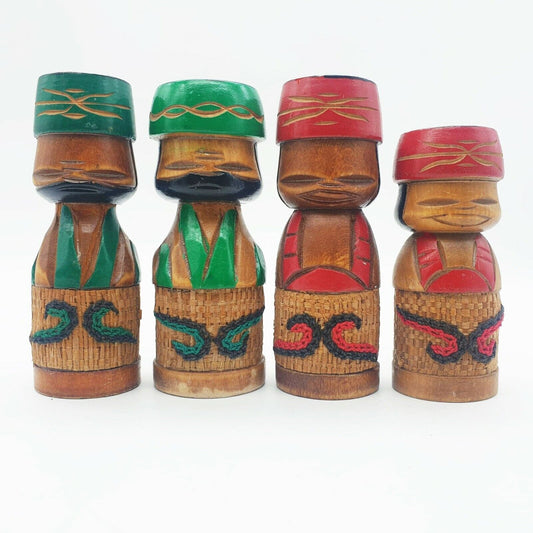Vintage Japanese Wooden KOKESHI Doll Mini Yukata Love Carved Paint Art Lot 4