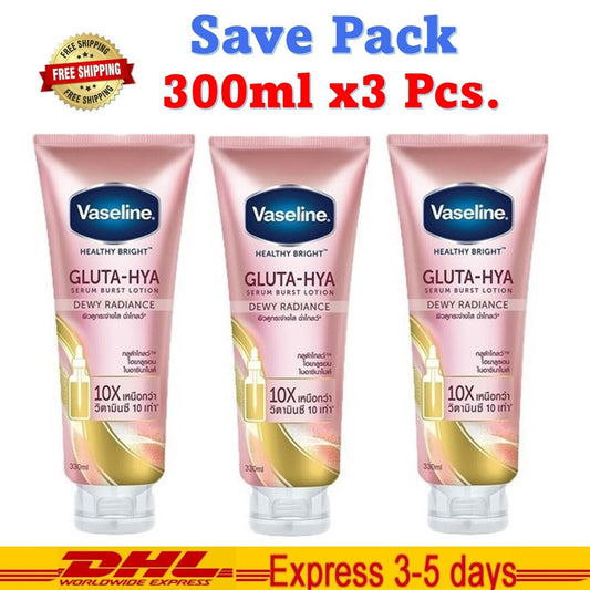3x Vaseline Healthy Bright Gluta-Hya Serum Burst Lotion Dewey Radiance 300ml