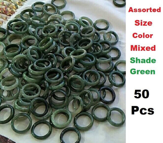 50X Burmese Jadeite Ring Assorted Size Color Untreated Natural Jade Shade Green
