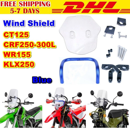 Bu3 Blue Wind Shield For Honda CRF250 300L CT125 KLX250 WR155 Clear Abs Plastic