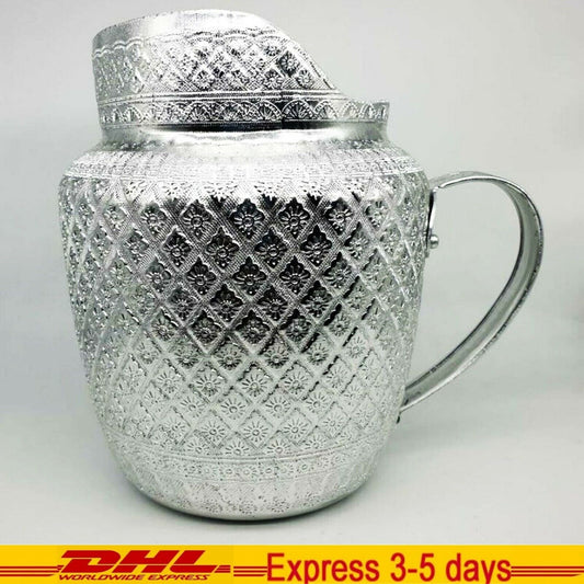 Pitcher Jug Jar Mug Aluminum Liquid Water Vintage Thai Silver Drinking