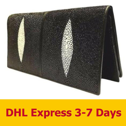 Black Genuine Stingray Wallets Skin Leather Bifold Long Men's Wallets Handmade