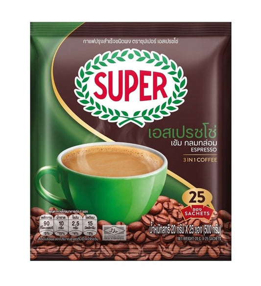 Super Coffee Rich Instant Coffee 3 in 1 Espresso Delicious Halal 25 sachets