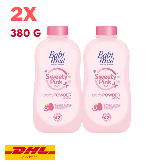 2x Babi Mild Sweety Pink Plus Baby Powder Natural Hypoallergenic Infant 380g